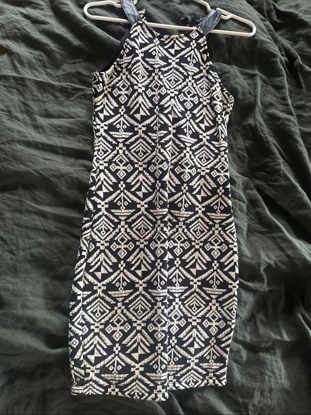 Aqua Black and White Geometric Halter Midi Dress